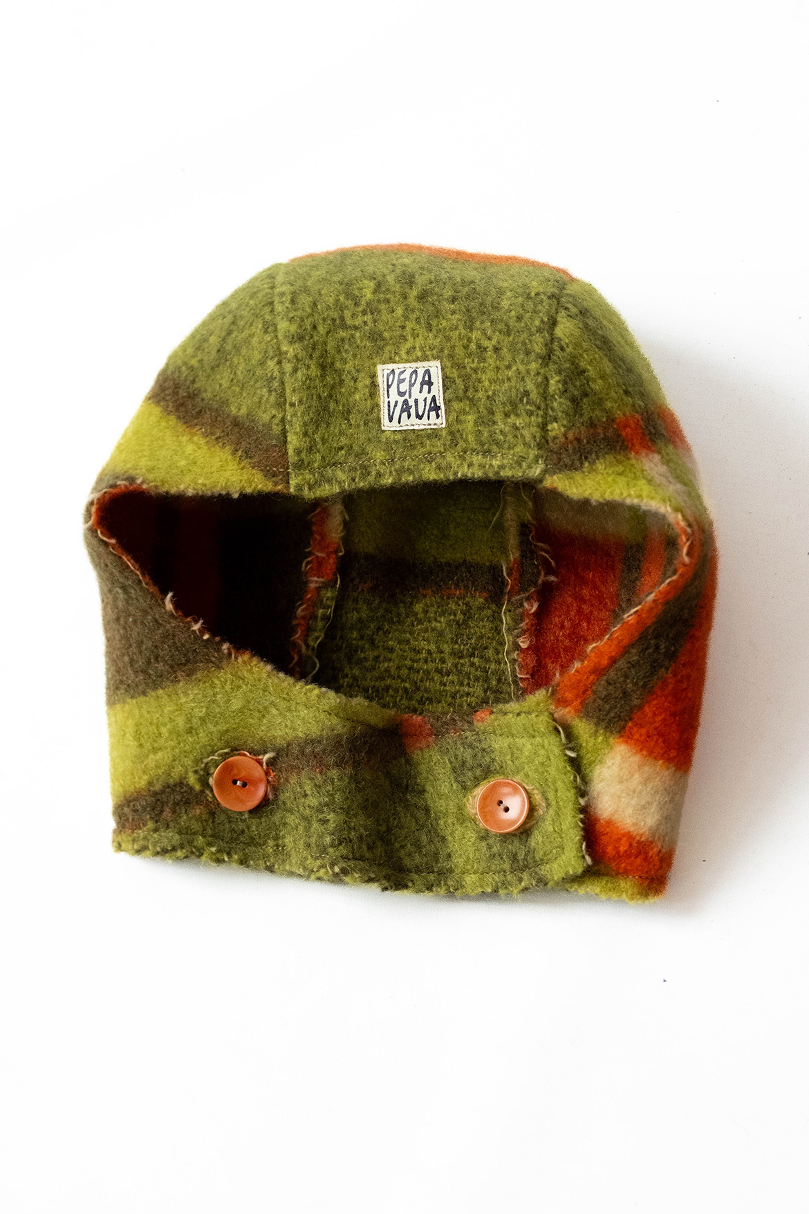 Checked Balaclava | green cream and orange